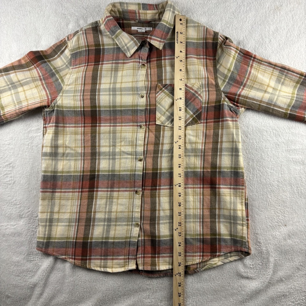 O'Neill Logan Flannel Shirt Womens Small Tan Plaid Long Sleeve Outdoor Fall Ski - Picture 9 of 12